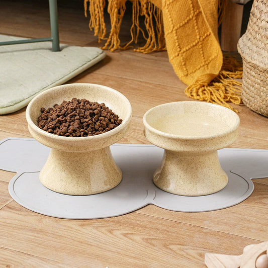 KFX-3353277 Ceramic Cat Bowl with Shallow Mouth and High Foot - Anti-Overturn Design in Various Patterns