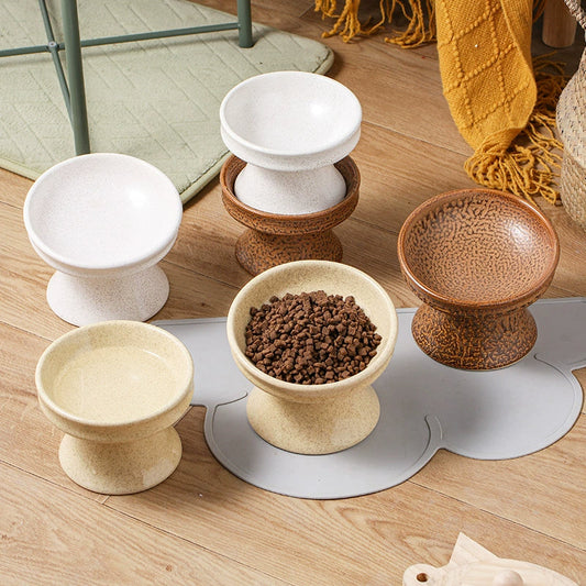 KFX-3353277 Ceramic Cat Bowl with Shallow Mouth and High Foot - Anti-Overturn Design in Various Patterns
