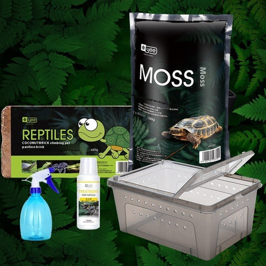 KFX-3368637 Coconut Soil Turtle Hibernation Box with Moss and Spray Bottle - Natural Heat Preservation and Moisture Retention