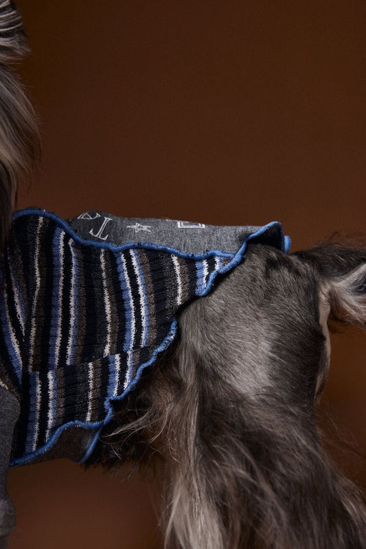 KFX-3369149 Striped Zipper Sweater for Pets - Blue & Brown, Casual Polyester Clothing in Multiple Sizes