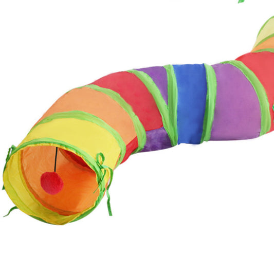 KFX-3369661 Rainbow S-shaped Collapsible Cat Tunnel - Eco-friendly Durable Fabric, Foldable Cat Toy