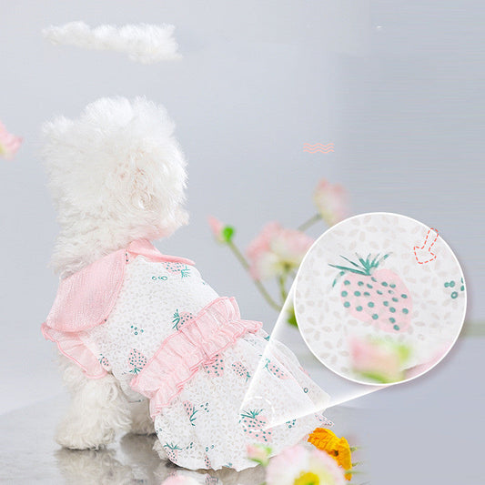 KFX-3370173 Sweet Strawberry Pink Skirt for Pets, Anti-Hair Loss, Soft Cotton-Blend Fabric, Various Sizes Available
