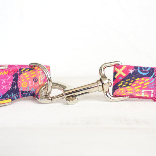 KFX-3374141 Pink Graffiti Adjustable Collar with Traction Leash for Dog Training