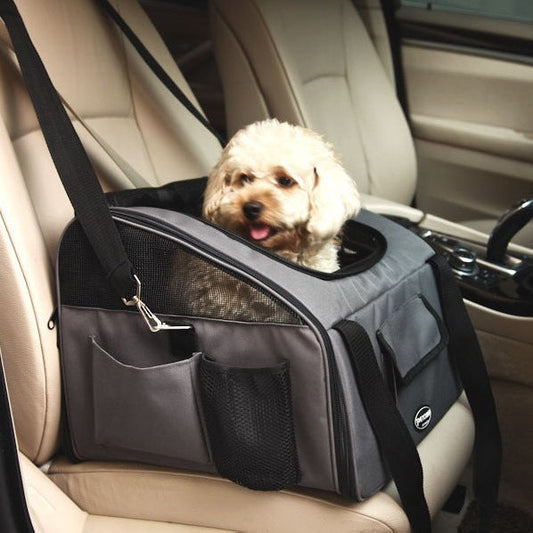 KFX-3387325 Portable Travel Pet Carrier for Dogs and Cats – Crossbody Design in Beige and Dark Gray