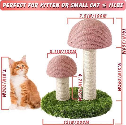 KFX-3404605 Mushroom Cat Scratching Post with Natural Sisal Caps and Sturdy Base for Small Cats