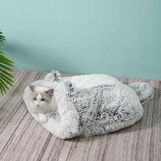 KFX-3407165 Cozy Plush Round Cat Sleeping Bag for Warm and Comfortable Nesting