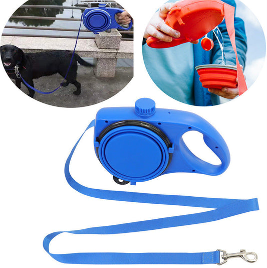 KFX-3412669 Pet Supplies with Water Bottle and Leash - Adjustable Plastic Traction Rope in Blue, Black, or Red