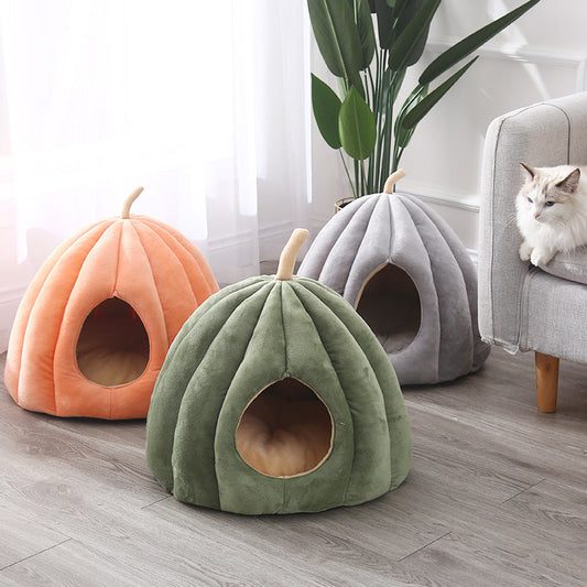 KFX-3412925 Cozy Pumpkin Cat House - Removable and Washable Cat Nest with High Elasticity Fabric