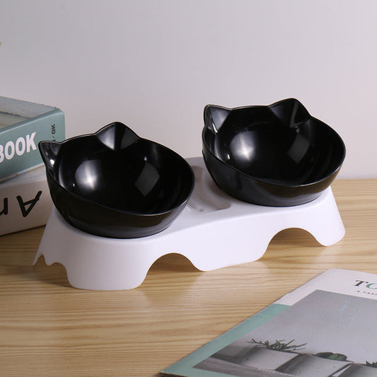 KFX-3418813 Ergonomic Double Bowl Feeder for Cats and Dogs with Neck Protection and Easy Clean Design