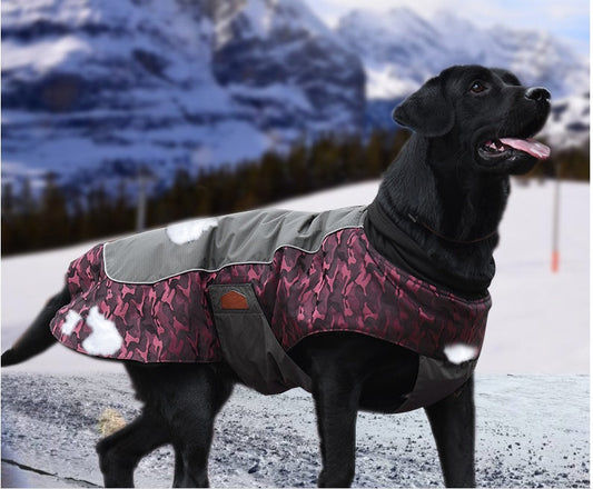 KFX-3424061 Winter Sports Jacket for Medium and Large Dogs, Wind-Proof and Cold-Proof, Available in Army Green, Sapphire Blue, and Fuchsia