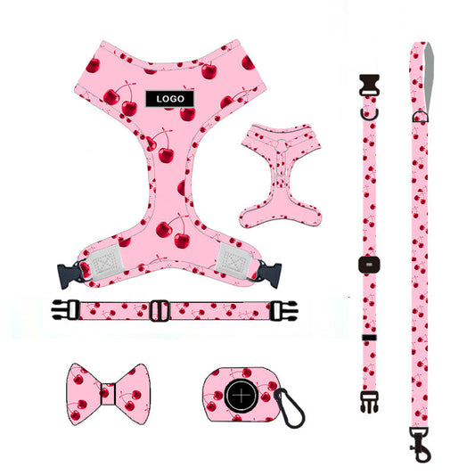 KFX-3425853 Pink Dog Leash Set with Chest Strap, Collar, Bowknot, and Accessories
