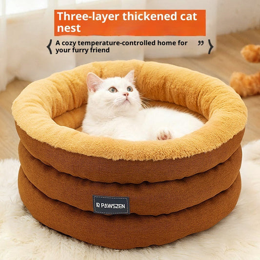 KFX-3428413 Cozy Thickened Round Pet Bed for Dogs - Brown or Gray, Small & Large Sizes Available