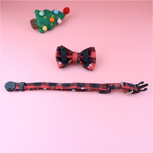 KFX-3453373 Festive Christmas Cat Collar with Detachable Buffalo Plaid Bowtie - Soft and Flexible Design