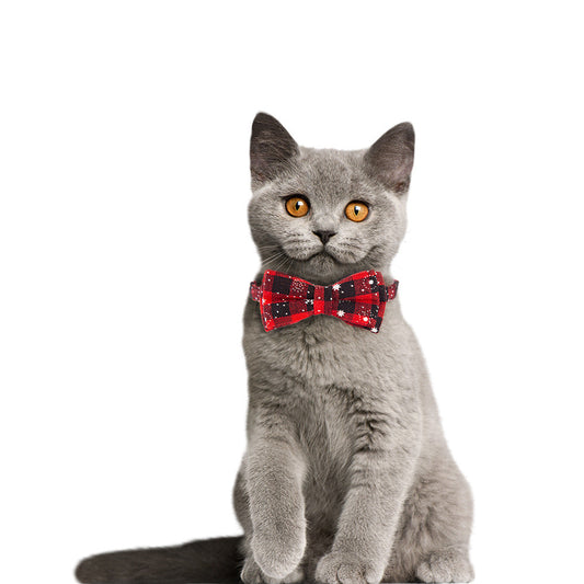 KFX-3453373 Festive Christmas Cat Collar with Detachable Buffalo Plaid Bowtie - Soft and Flexible Design