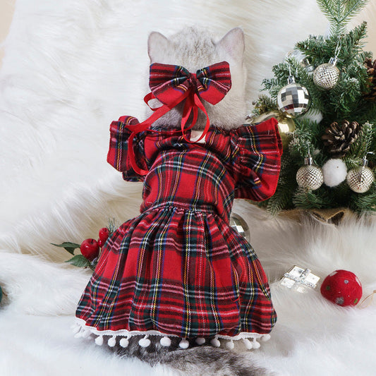 KFX-3455549 Festive Pet Christmas Skirts with Bow Ties and Head Flowers in Various Styles and Sizes