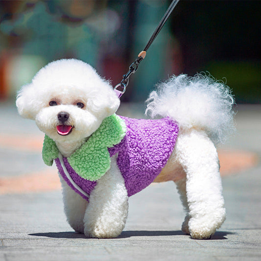 KFX-3456829 Korean Style Lotus Leaf Lace Coral Fleece Pet Vest for Dogs