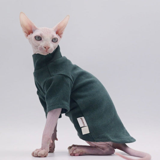 KFX-3489597 Fleece Hoodie for Hairless Cats - Cozy Autumn and Winter Apparel in Multiple Colors and Sizes