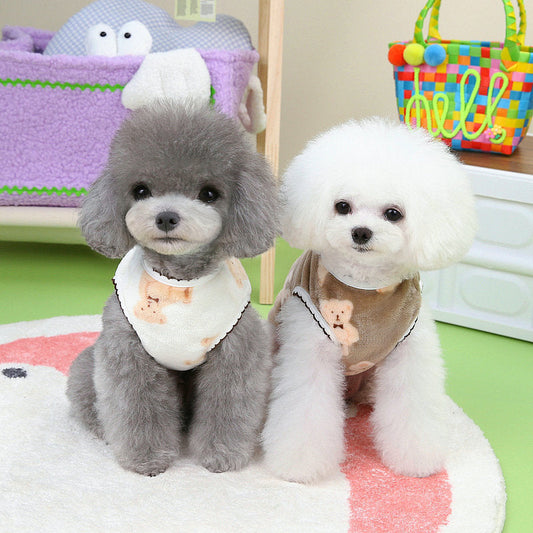 KFX-3490493 Crescent Bear Warm Fluffy Vest for Dogs – Cozy Teddy Style Pet Clothing in Beige and Black Coffee