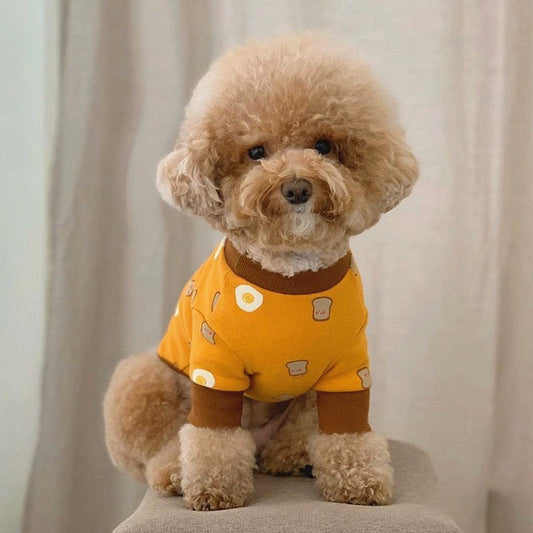 KFX-3502013 Cozy German Velvet Pet Thin Toast Bottom Shirt in White and Yellow