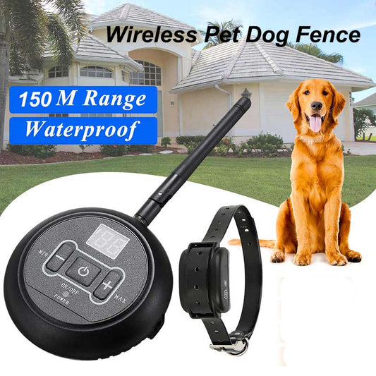 KFX-3506877 Wireless Pet Fence with Waterproof Intelligent Training Collar for Dogs, Adjustable Signal Level, Remote Control Range Up to 150m, Fits Neck Circumference Up to 25"