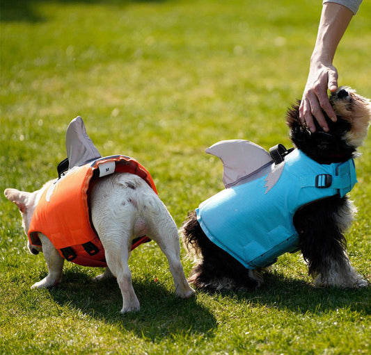 KFX-3508797 Adjustable Flying Shark Fin Life Jacket for Dogs - Buoyant Outdoor Swim Suit in Blue and Orange