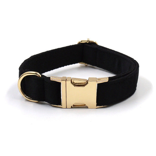 KFX-3518781 Sleek Black Velvet Anti-Lost Dog Collar with Gold Buckle