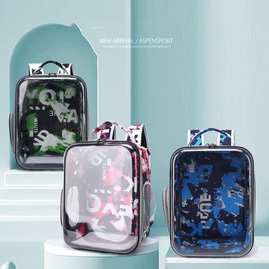 KFX-3519165 Transparent Breathable Pet Backpack for Outdoor Travel - Available in Multiple Colors