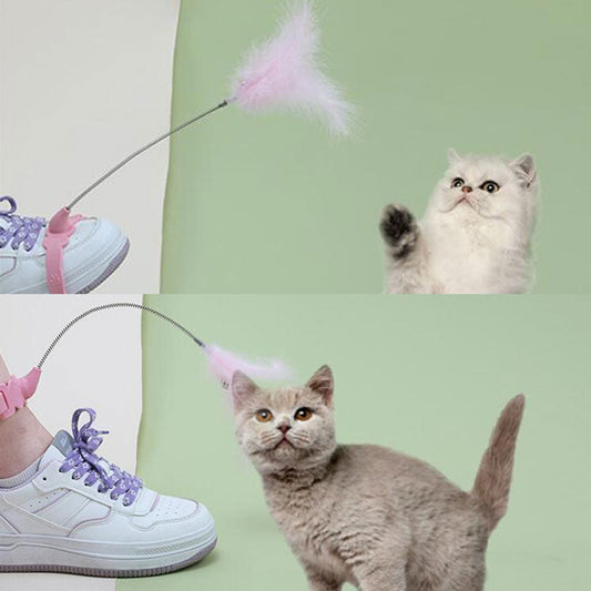 KFX-3524669 Feathered Cat Teaser Wand - Simple Stylish Pet Toy in Pink and Blue