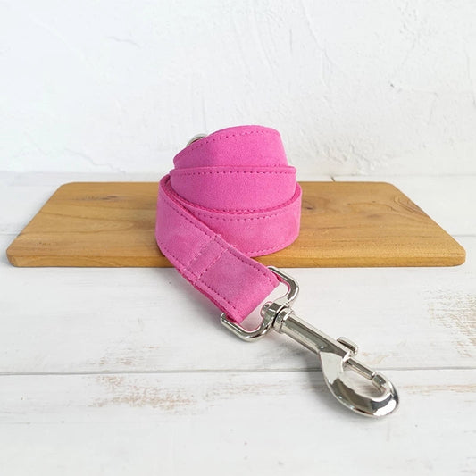 KFX-3528253 Pink Velvet Adjustable Dog Collar - Comfortable Polyester Pet Leash for XS to XL Sizes