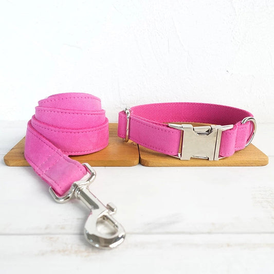 KFX-3528253 Pink Velvet Adjustable Dog Collar - Comfortable Polyester Pet Leash for XS to XL Sizes