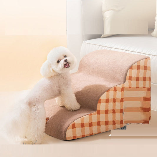 KFX-3531709 Removable Sponge Pet Stairs for Small Dogs - Corduroy and Velvet Design, 40 x 72 x 40 cm
