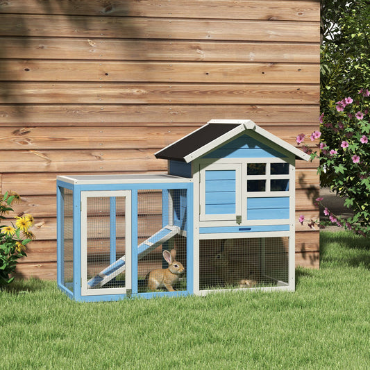 KFX-3532093 48" Outdoor Wooden Rabbit Hutch with Waterproof Roof and Removable Tray, Light Blue