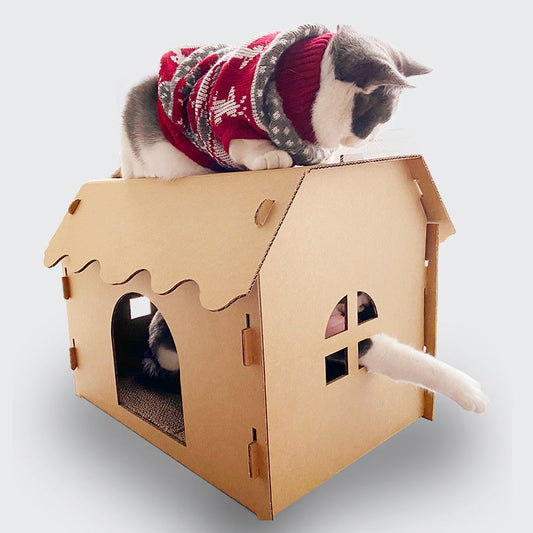 KFX-3543997 Double-Layer Corrugated Paper Cat Litter Box – Villa Nest Design, Large & Medium Sizes Available