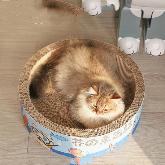 KFX-3545917 Round Cat Scratcher - Pink High-Density Corrugated Paper Design for Grooming and Play