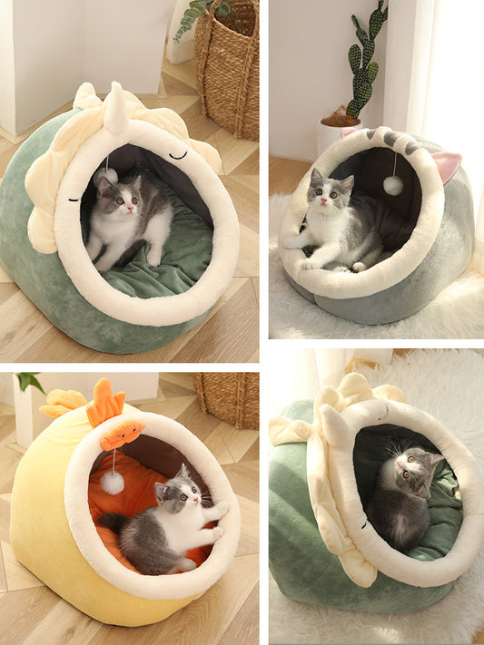 KFX-3565245 Cozy Semi-Enclosed Polar Fleece Cat Nest for Deep Sleep – Available in Multiple Sizes