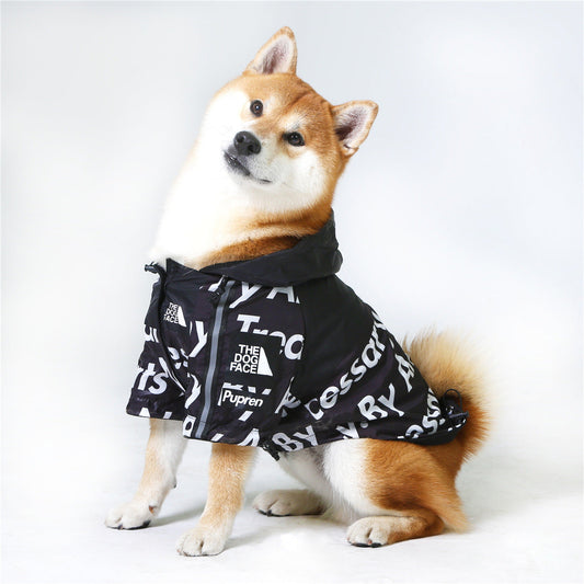 KFX-3565373 Windproof and Rainproof Large Dog Raincoat - Snow Mountain, Red Barrage, Black Barrage - Polyester Shell Jacket