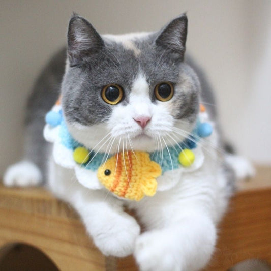 KFX-3584445 Hand-Woven Wool Cat Collar with Cartoon Designs in Multiple Colors and Sizes