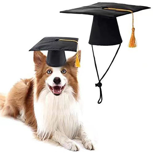 KFX-3586621 Black Doctoral Hat and Bow Tie Set for Pets, Size S, Polyester Material