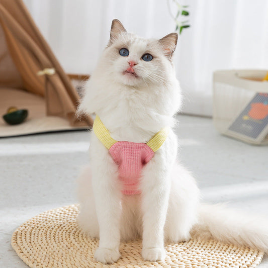 KFX-3588797 Spring and Summer Cat Macaron Pocket Traction Sling Clothes in Ollie Pink and Bondi Blue