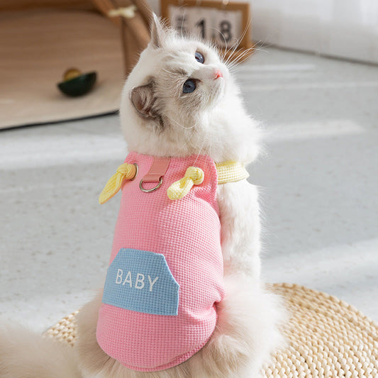 KFX-3588797 Spring and Summer Cat Macaron Pocket Traction Sling Clothes in Ollie Pink and Bondi Blue