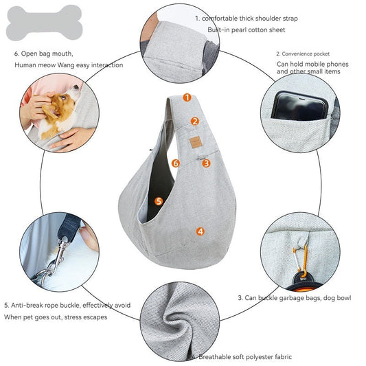 KFX-3596221 Pet Shoulder Bag for Dogs - Medium Soft Polyester, Solid Carbon Gray & Smoke Gray Design