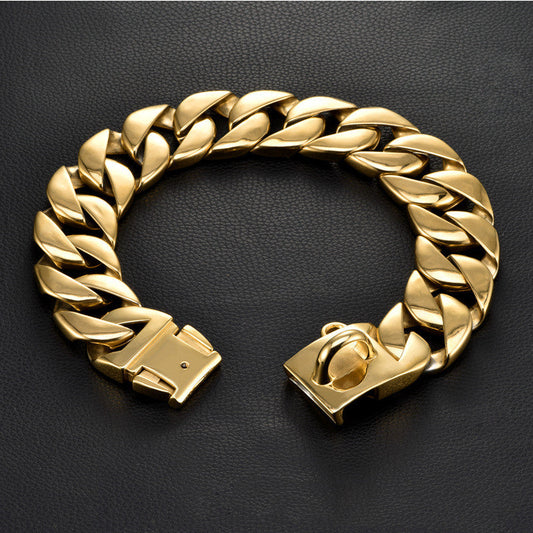 KFX-3596605 Widened Stainless Steel Dog Collar - 42MM in Gold and White, Multiple Length Options Available