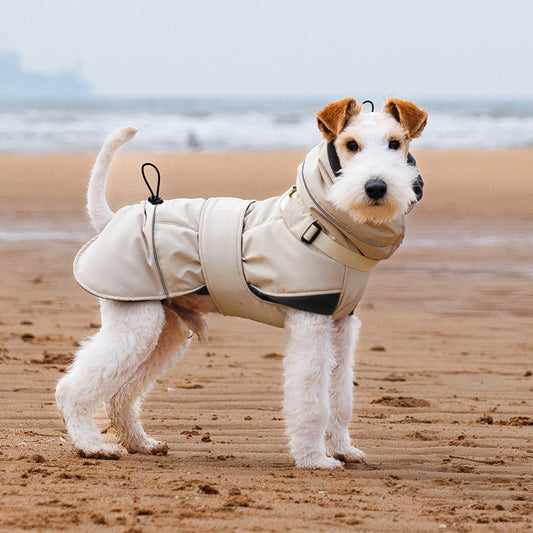 KFX-3598525 Autumn and Winter Wind-Proof Dog Shell Jacket in Bean Green, Beige, and Black Sizes S to 2XL