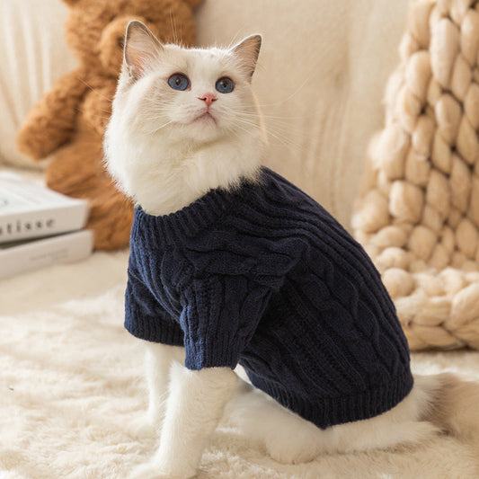 KFX-3619005 Warm Solid Color Pet Sweater for Cats - Casual Anti-Lint Design in Bondi Blue and Jass Gray