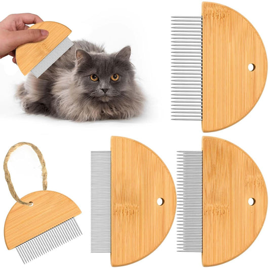 KFX-3625149 Wooden Flea Comb for Pet Grooming - Rounded-Tip Teeth for Cats, Dogs, and Rabbits