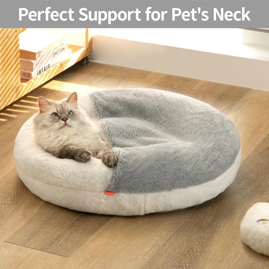 KFX-3625405 Washable Enclosed Cat Bed Cave with Non-Slip Base for Cats & Small Dogs, 22'' x 22'', Soft Faux Fur & Cotton