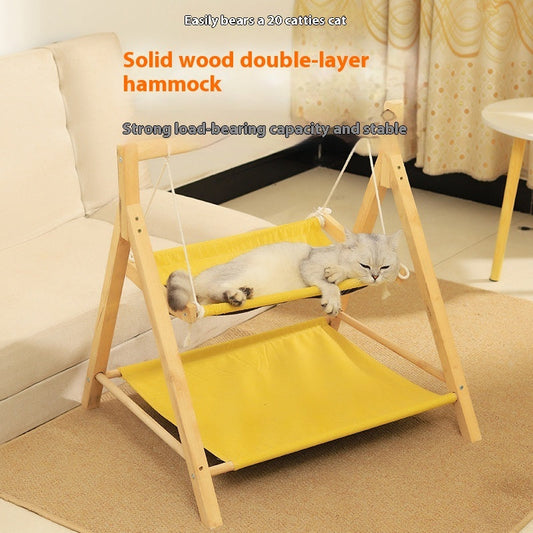 KFX-3634109 Double-Layer Universal Wooden Cat Hammock Nest for All Seasons - Sisal Material, 65CM x 57CM x 69CM