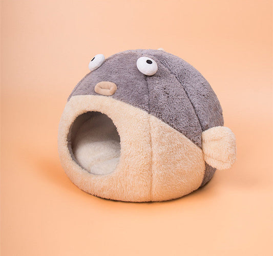KFX-3636541 Cozy All-Season Cat House with Velvet Pufferfish Nest Pad