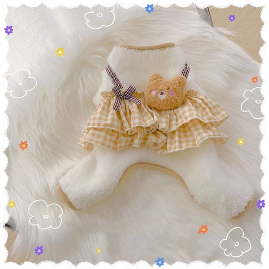 KFX-3638845 Cozy Cartoon Coffee Bear Dog Outfit in Coral Fleece for All Sizes