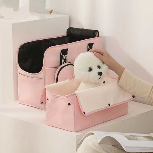KFX-3661757 Korean Summer Portable Medium Soft Nylon Dog Bag in Pink and Black